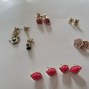 Betsey Johnson 6 Sets Rare Rhinestone Earrings Lot
